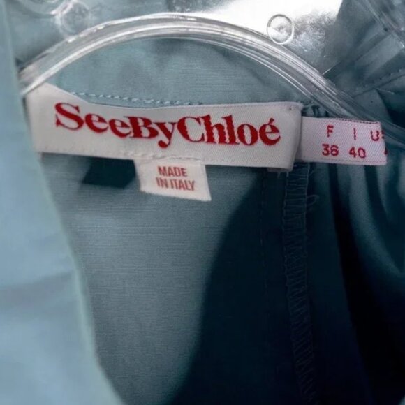 See By Chloe Pleated Shirt Dress Blue 4 - Picture 2 of 5